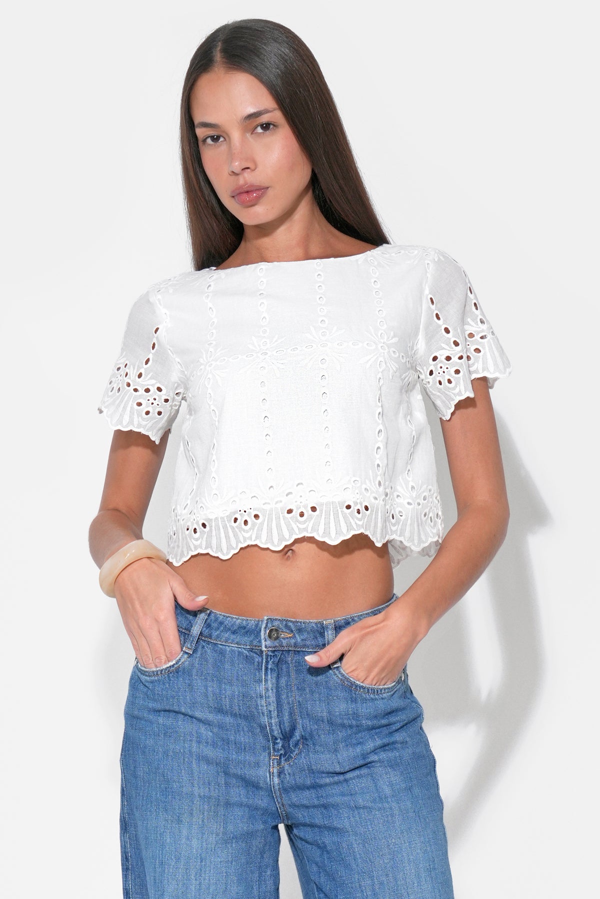 Georgia Short Sleeve Eyelet Top