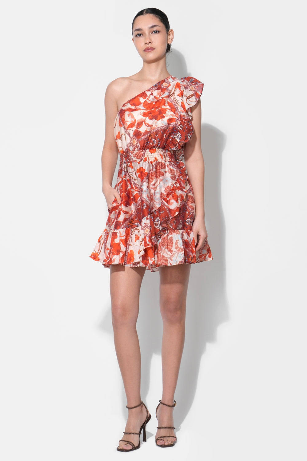 Gianna One Shoulder Mini Dress F266D7185_RUST MULTI