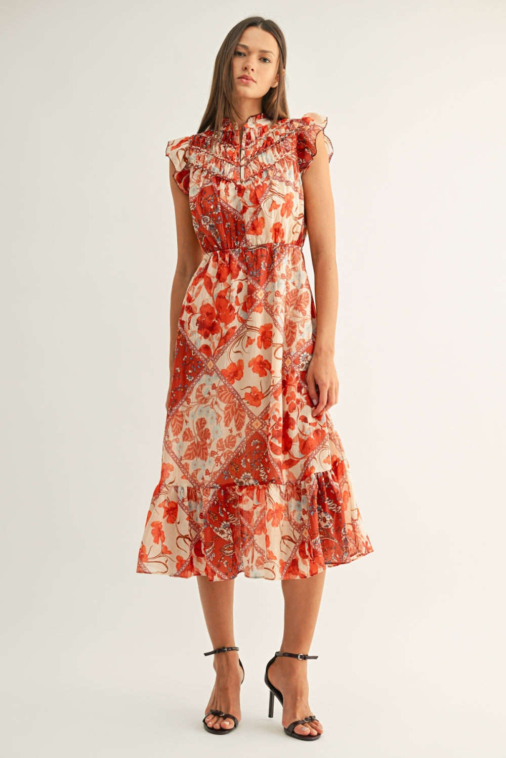 Grayson Flutter Sleeves Midi Dress F266D7184_RUST MULTI