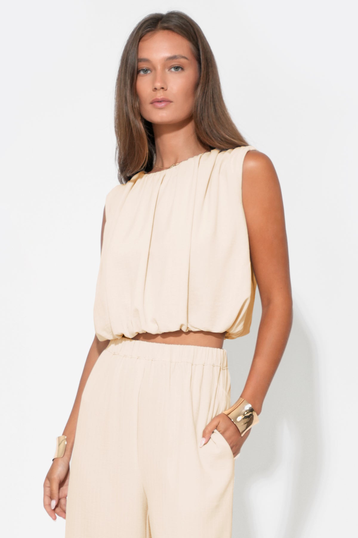 Hailey Bubble Textured Satin Top F261T7466