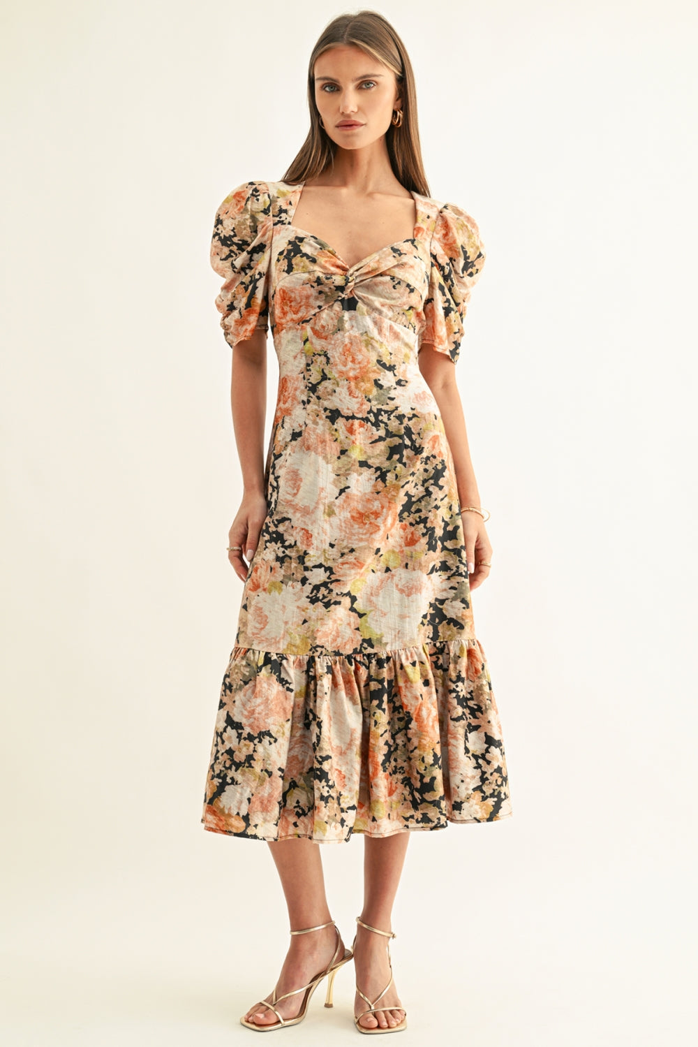 ISABEL TWIST CHEST SHORT SLEEVES MIDI DRESS F268D7263_BLACK MULTI