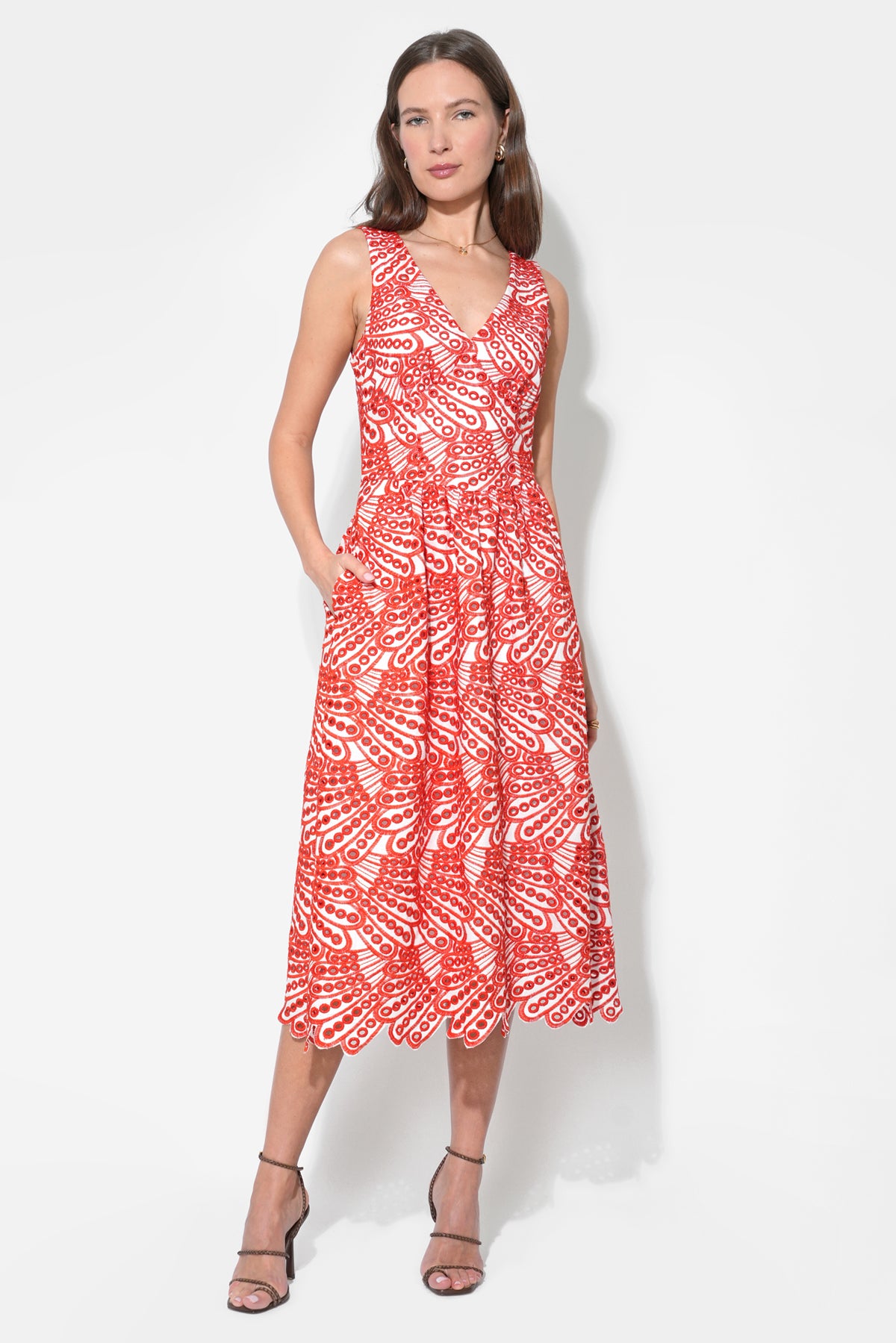 Joanna Corset Embroidery Midi Dress | Adelyn Rae XS / WHITE/RED Joanna Corset Embroidery Midi Dress | Adelyn Rae XS / WHITE/RED