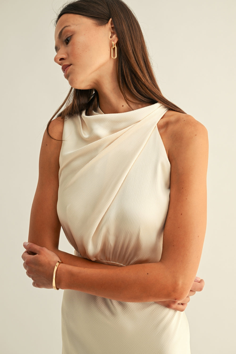 Kate Cowl Drape Asymmetrical Maxi Dress F258D6541_CHAMPAGNE