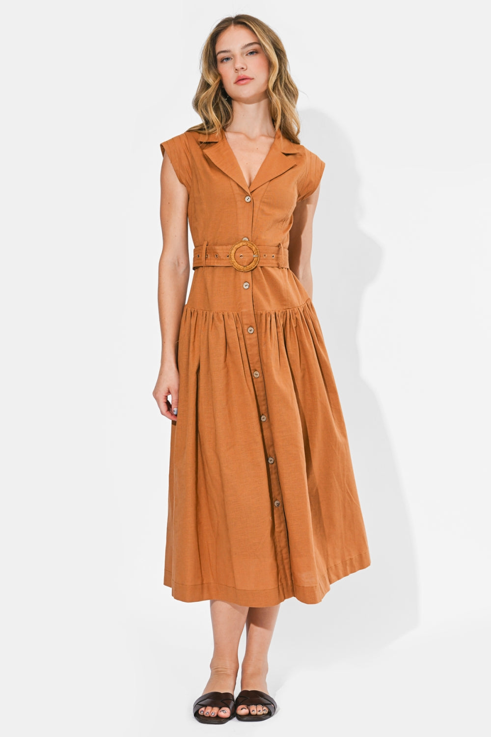 Kennedy V-Neck Midi Shirt Dress F266D7179_RUST