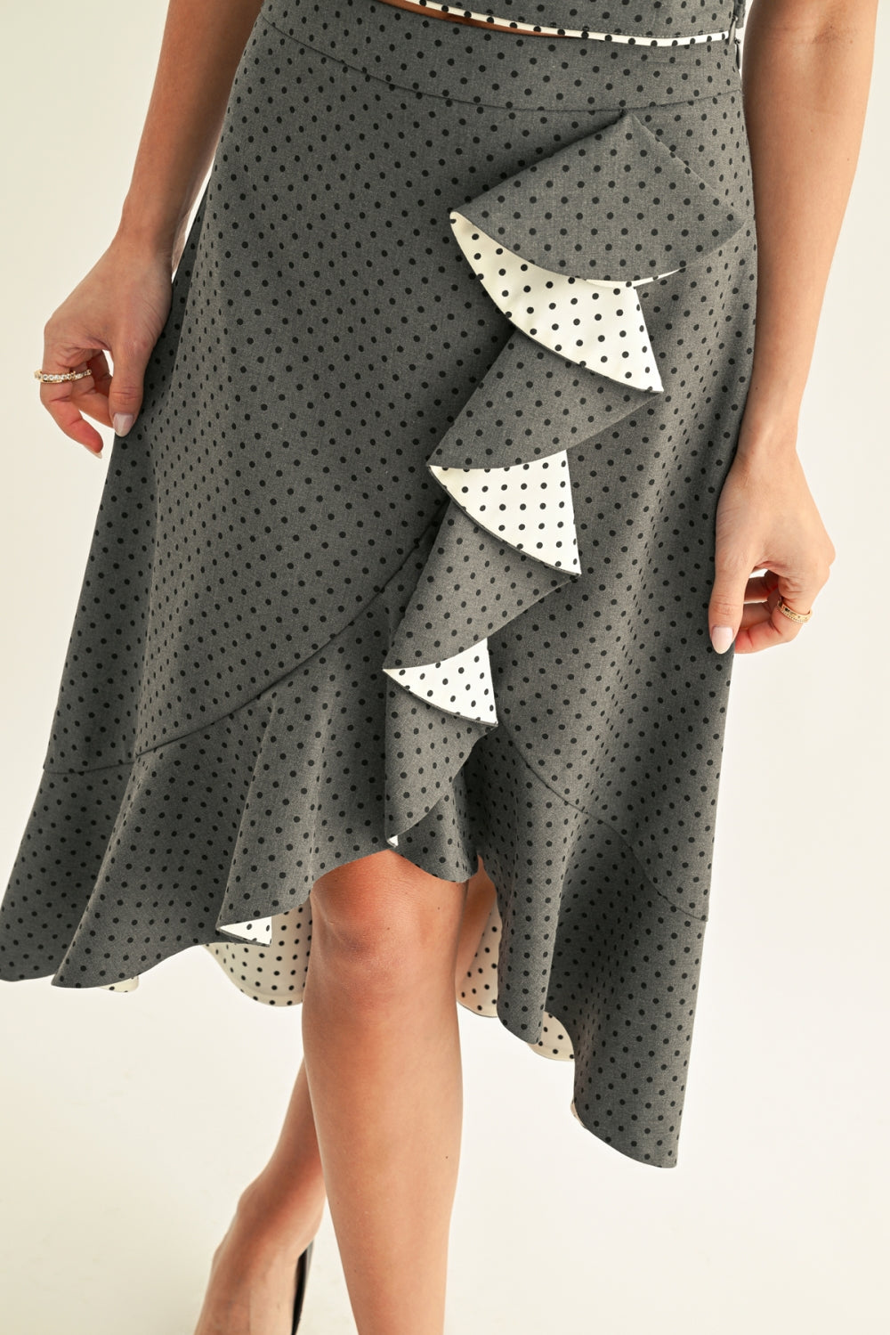 Lina Polka Dot Ruffled Midi Skirt F267S9482