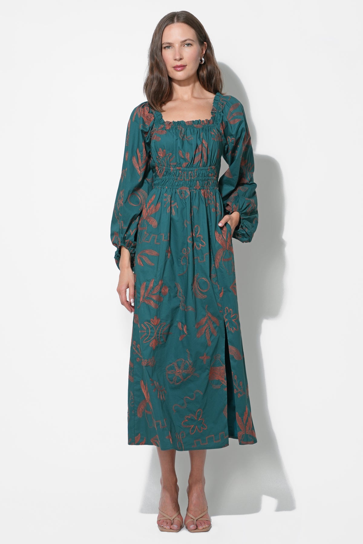 Adelyn Rae Women's Three Quarter Sleeve Midi Dress, Teal, XL Adelyn Rae Women's Three Quarter Sleeve Midi Dress, Teal, XL