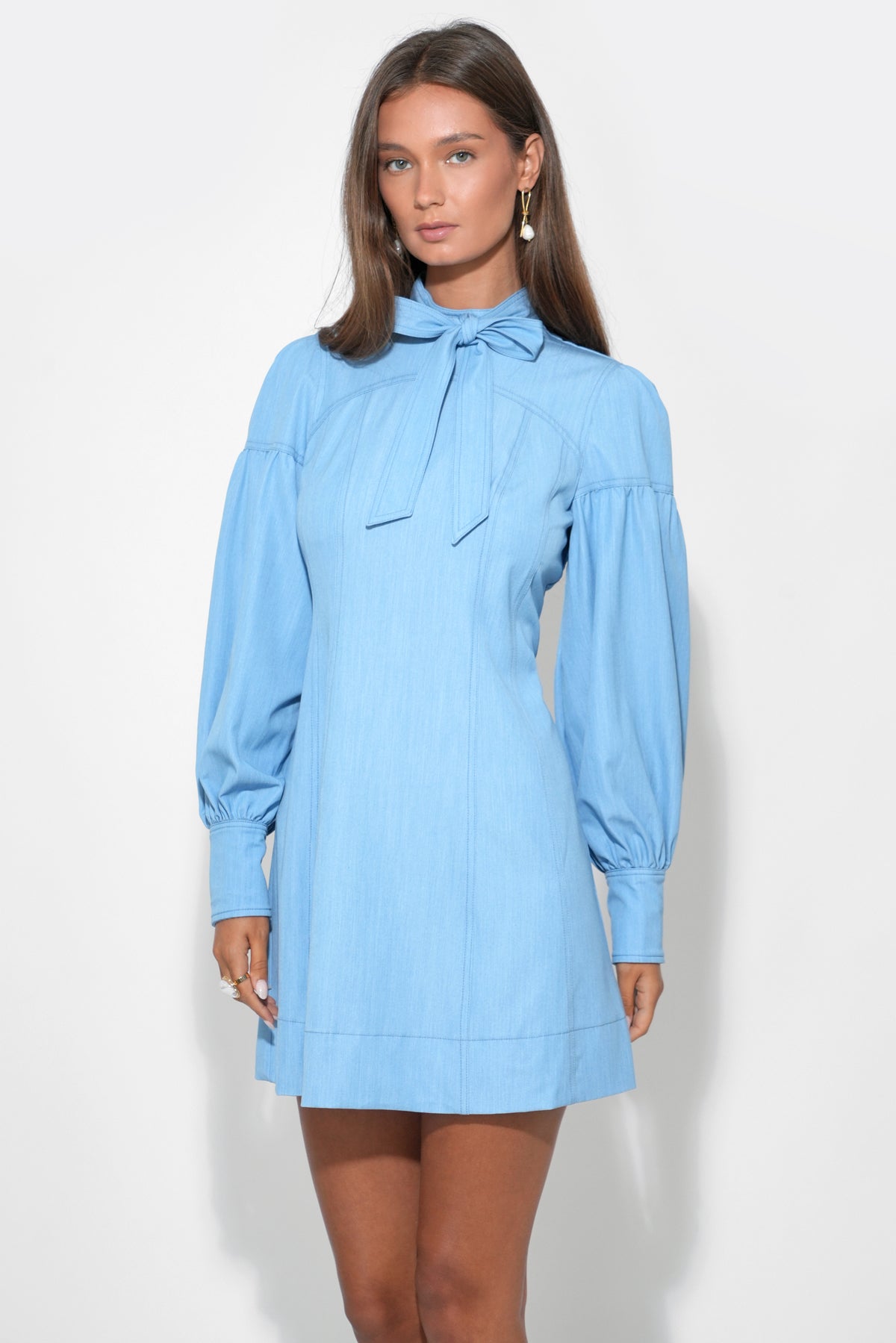 Maya Bow Neck Tie Denim Mini Dress F261D6929