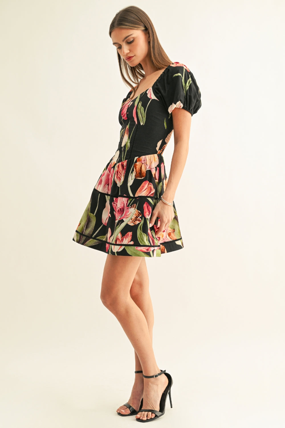 Meadow Contrast Lace Inserted Mini Dress F269D7316_BLACK MULTI
