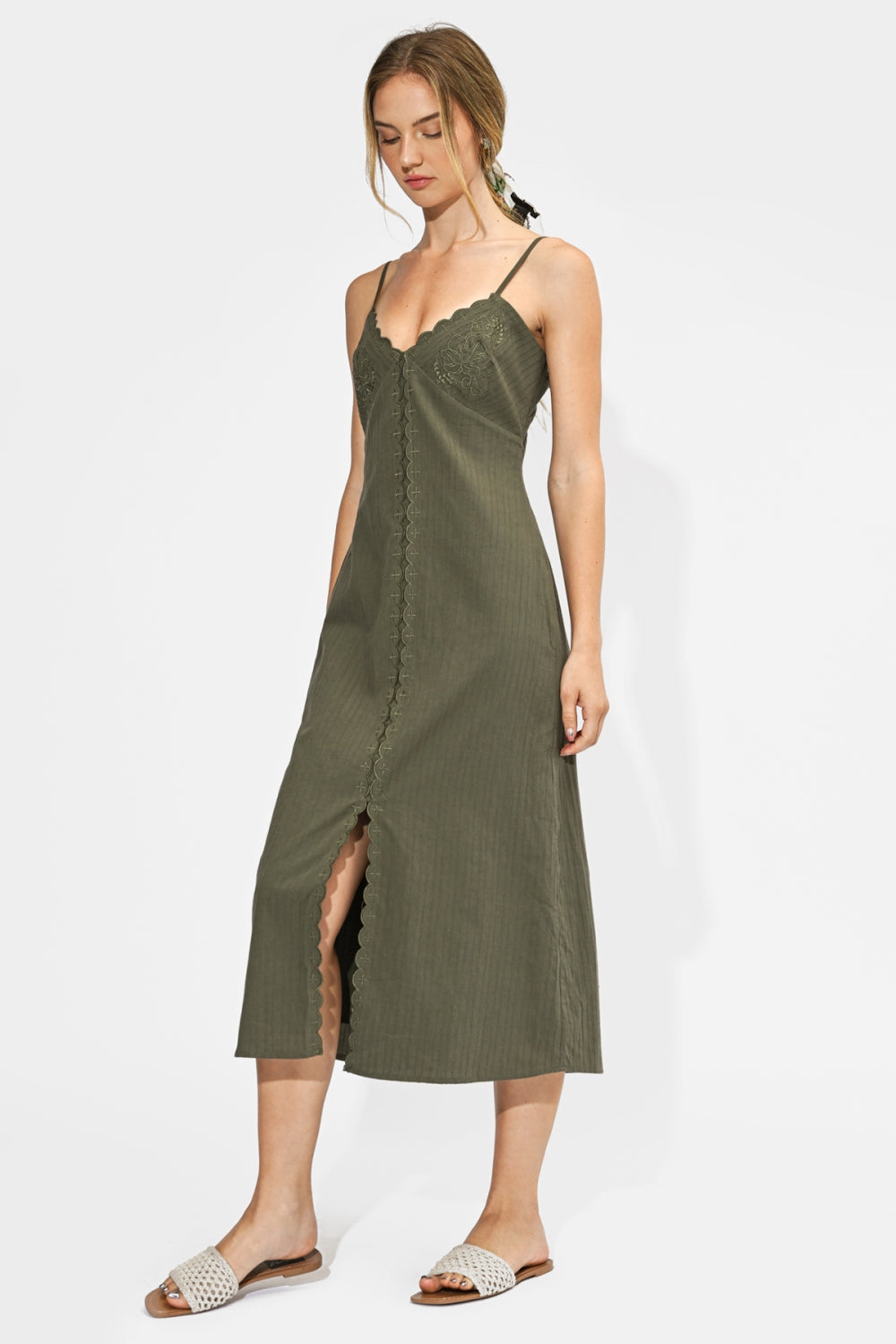 Millie Embroidered Midi Slip Dress F266D7171_OLIVE