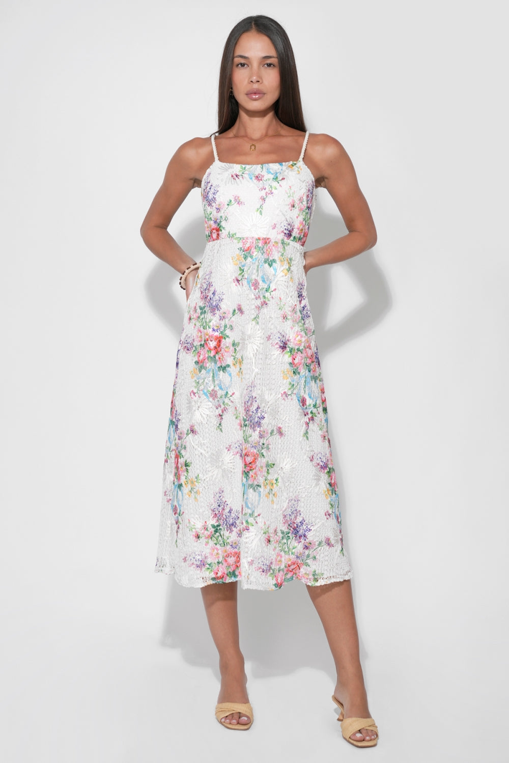 Natalia Crochet Embroidery Braided Midi Dress F263D7029