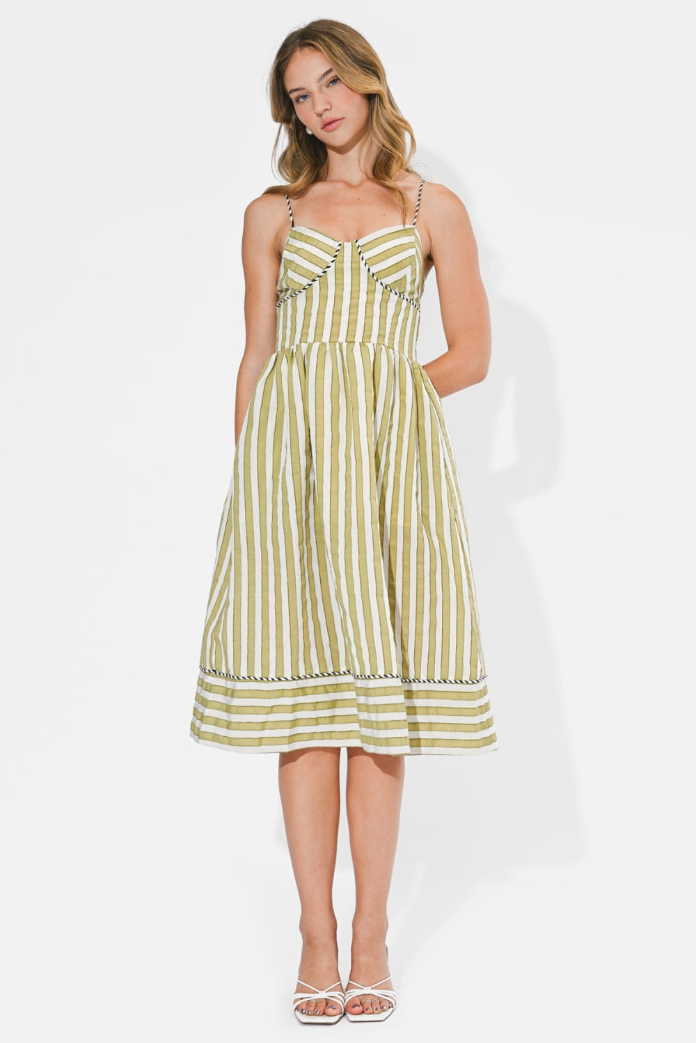 Perle Two-Tone Pipped Sweetheart Neck Midi Dress F266D7233_SAGE/OFF WHITE