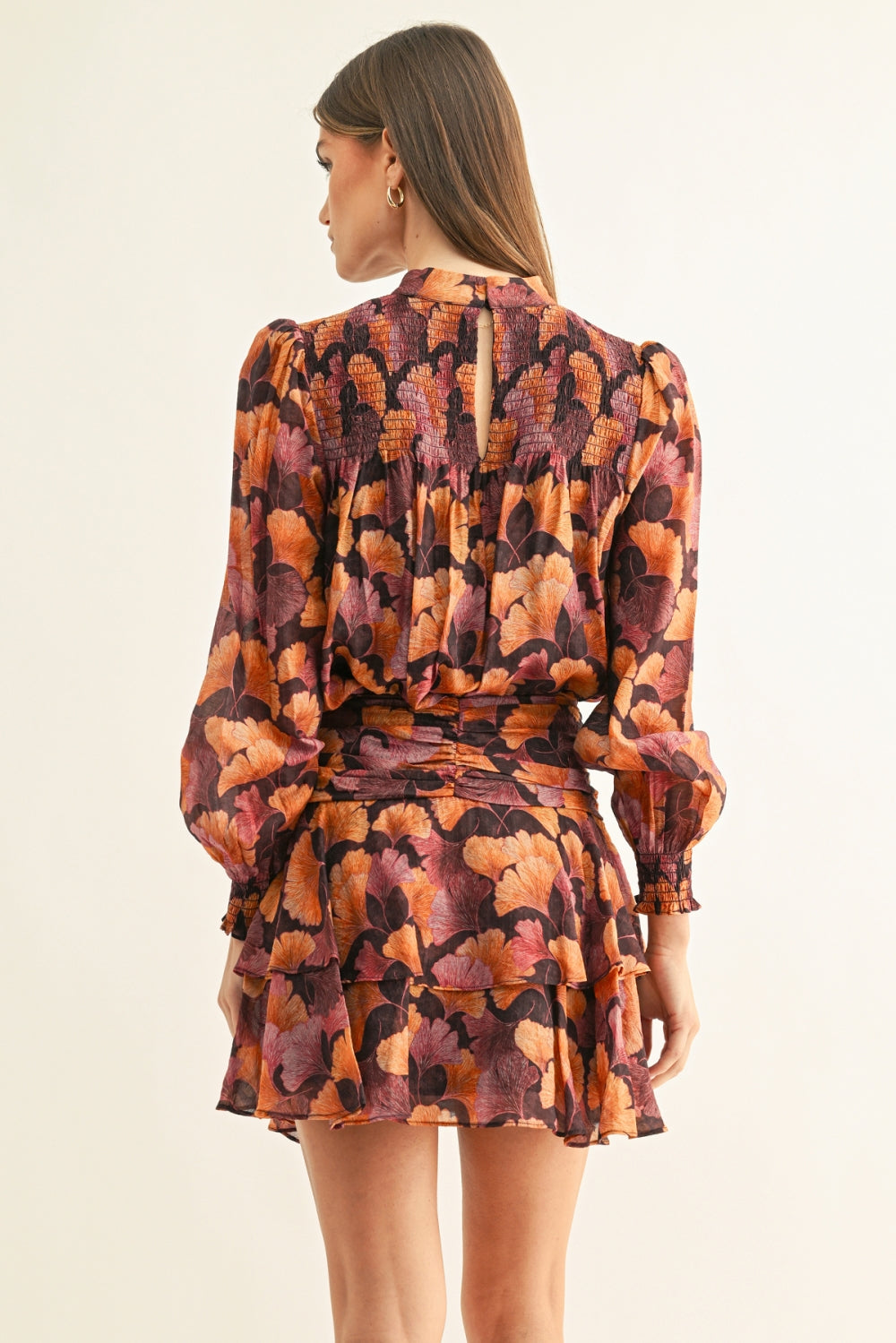 Poppy Smocked Long Sleeves Top F269T7640_BURGUNDY MULTI