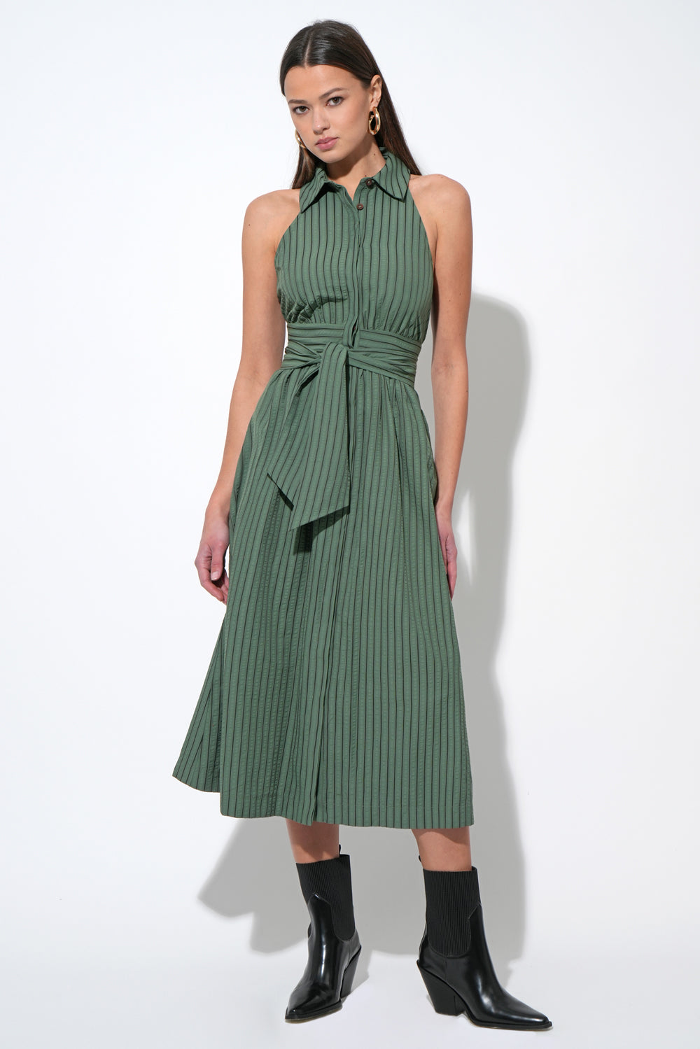 Rosa Flutter Halter Collared Dress | Adelyn Rae M / OLIVE Rosa Flutter Halter Collared Dress | Adelyn Rae M / OLIVE