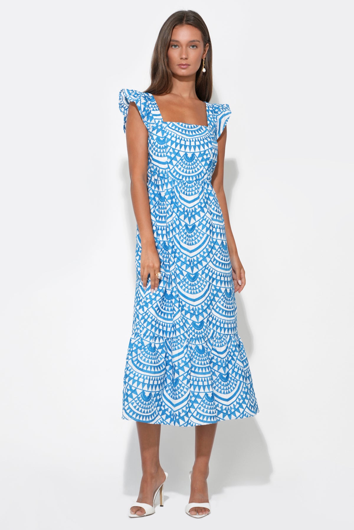 sadie midi dress Sadie Flutter Sleeve Embroidery Midi Dress