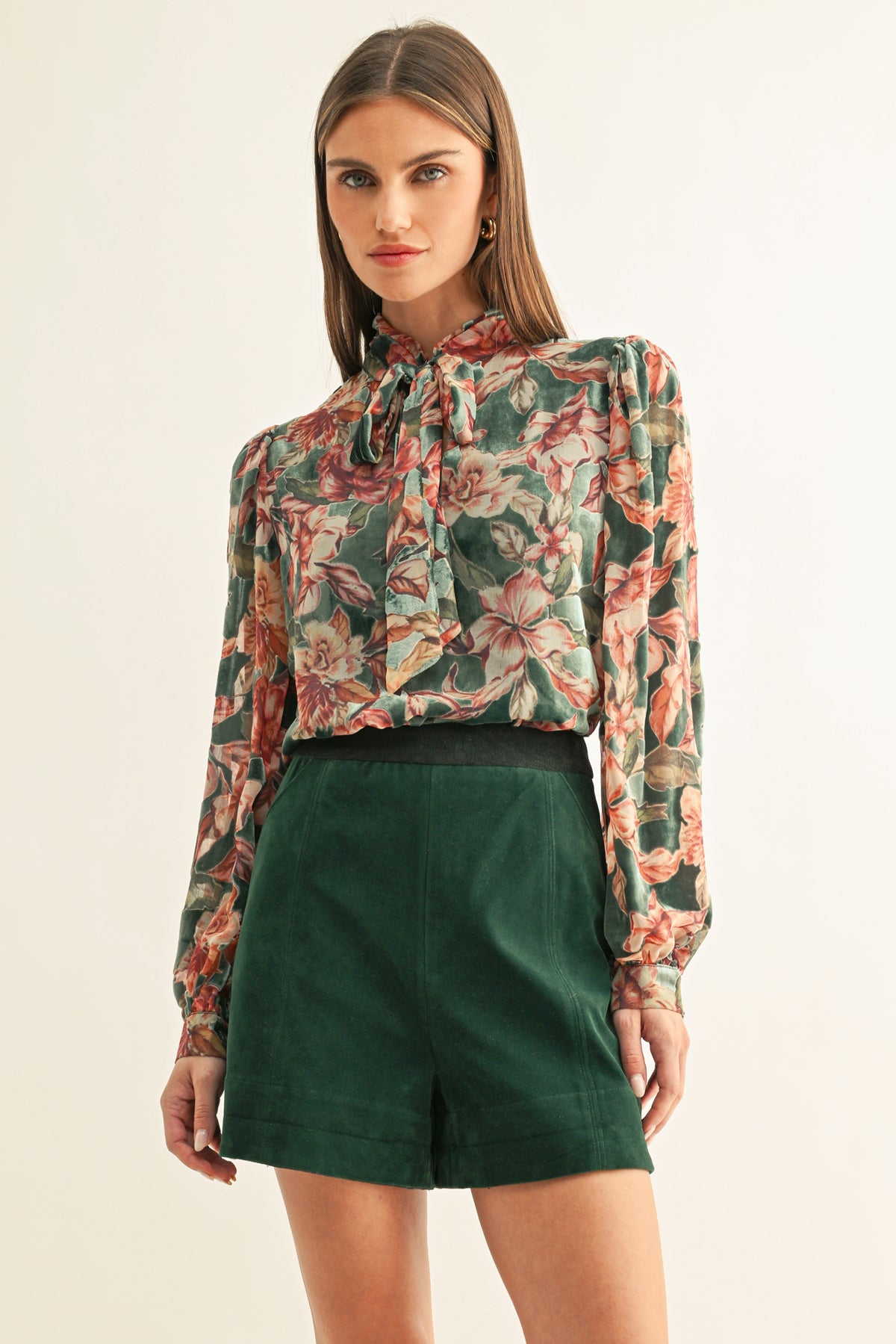 Scarlette Burnout Velvet Tied Neck Blouse F268T7617