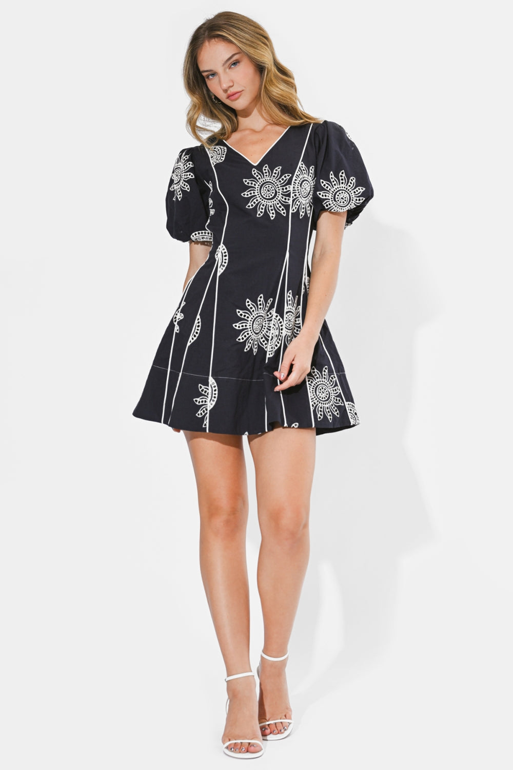 Simone Contrast Pipped Embroidered Mini Dress F266D7182_NAVY/OFF WHITE