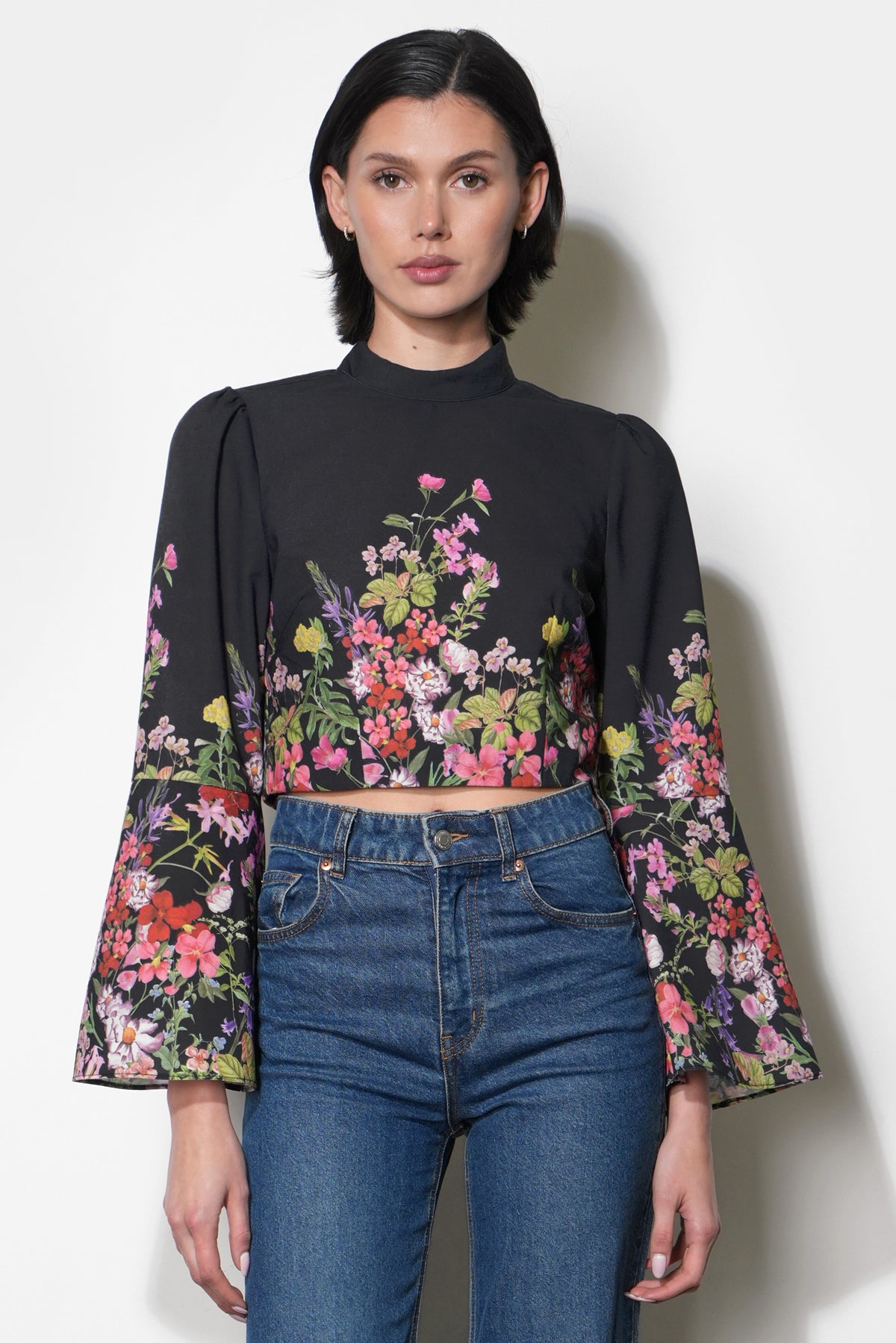 Suzette Bell Sleeve Floral Print Crop Top F2512T7417