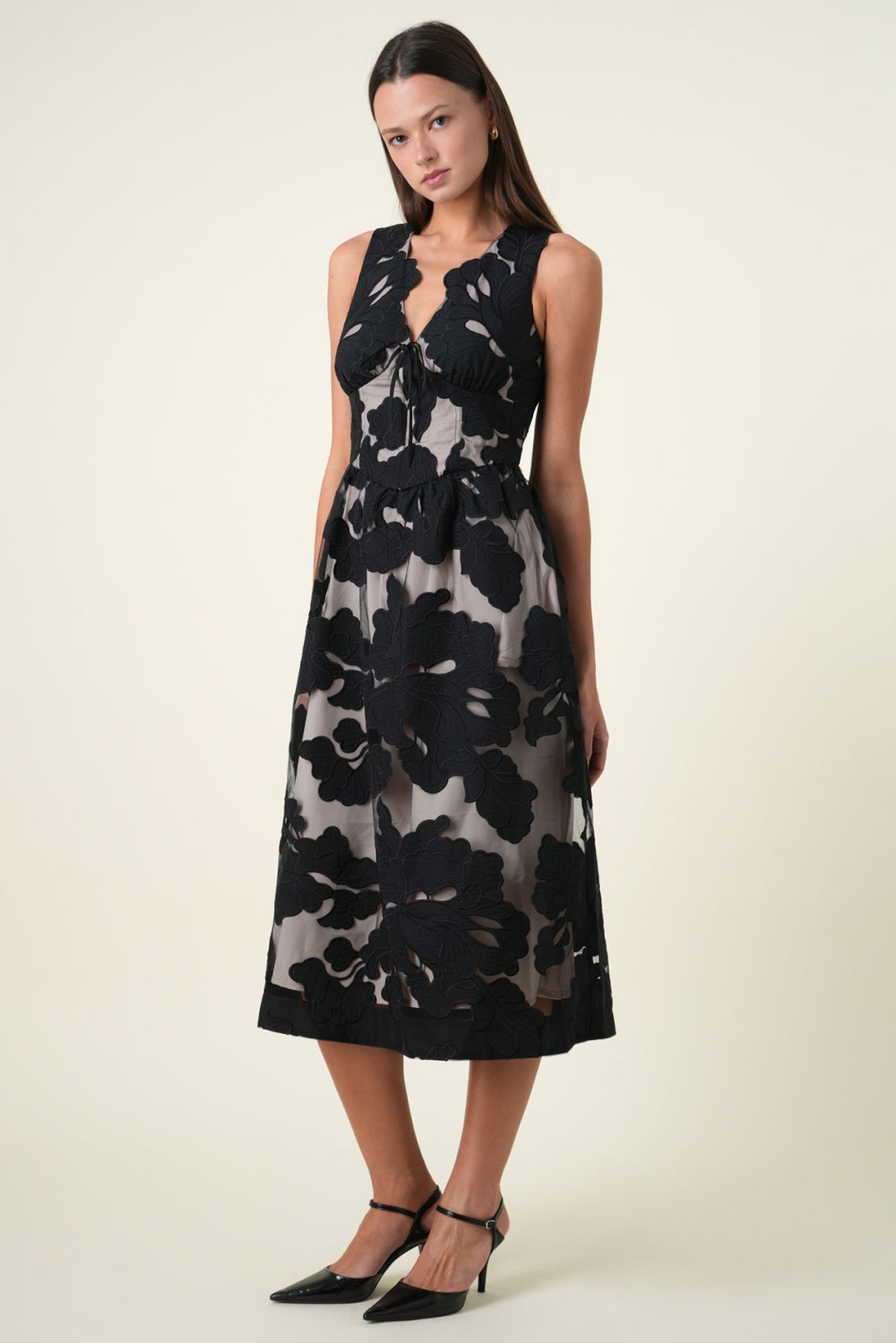 Sylvia Sleeveless Black Midi Dress F2610D7473_BLACK/NUDE