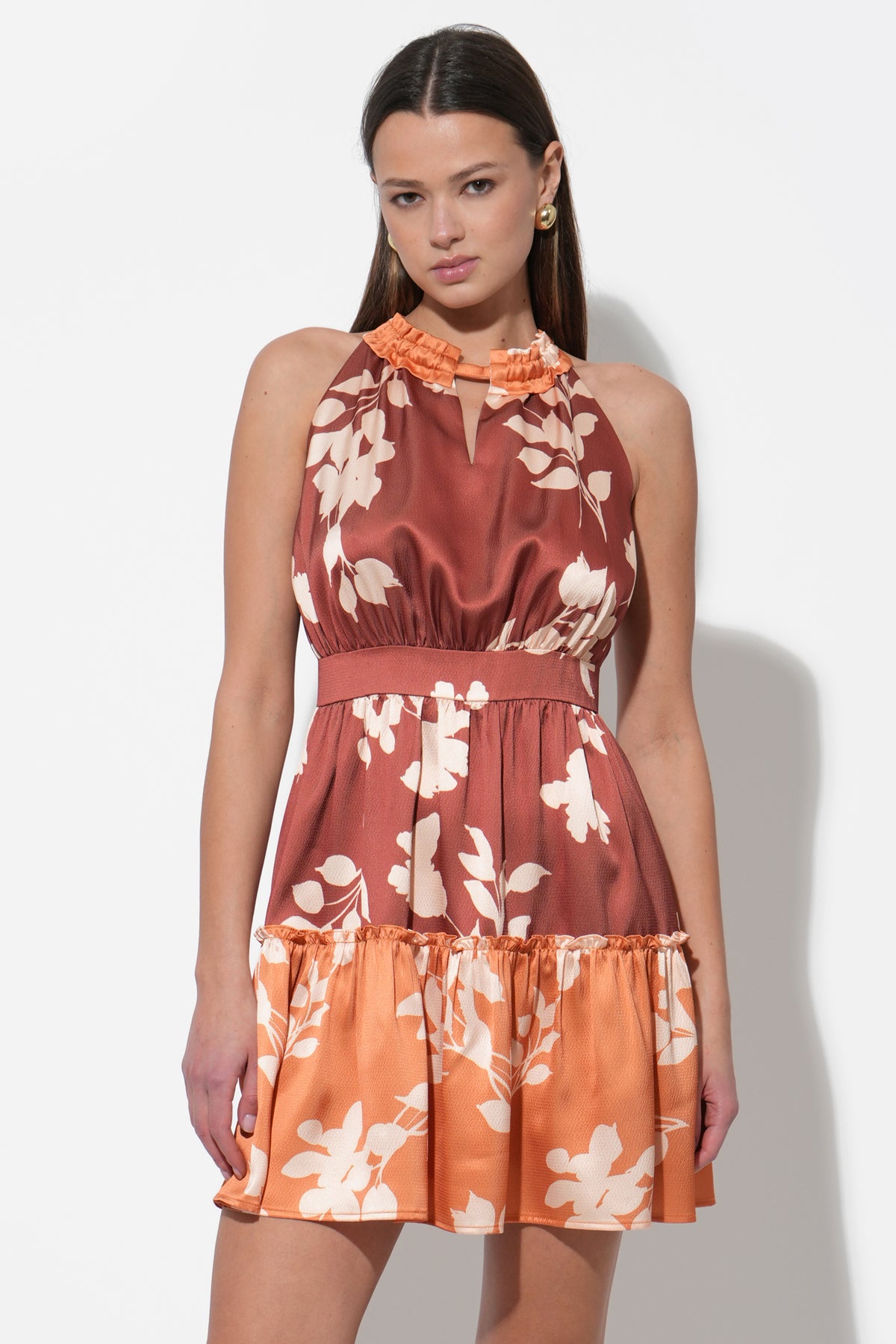 Traci Two Toned Mini Halter Dress | Adelyn Rae S / MARIGOLD