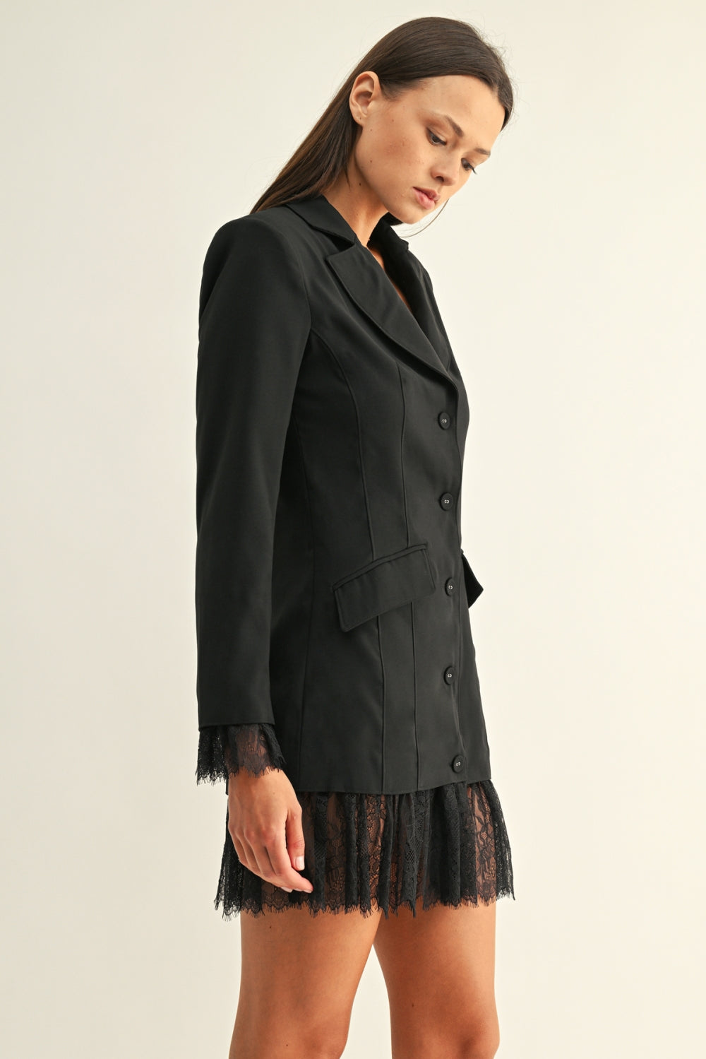 Yasmi Lace Hem Blazer Dress F2610D7429_BLACK
