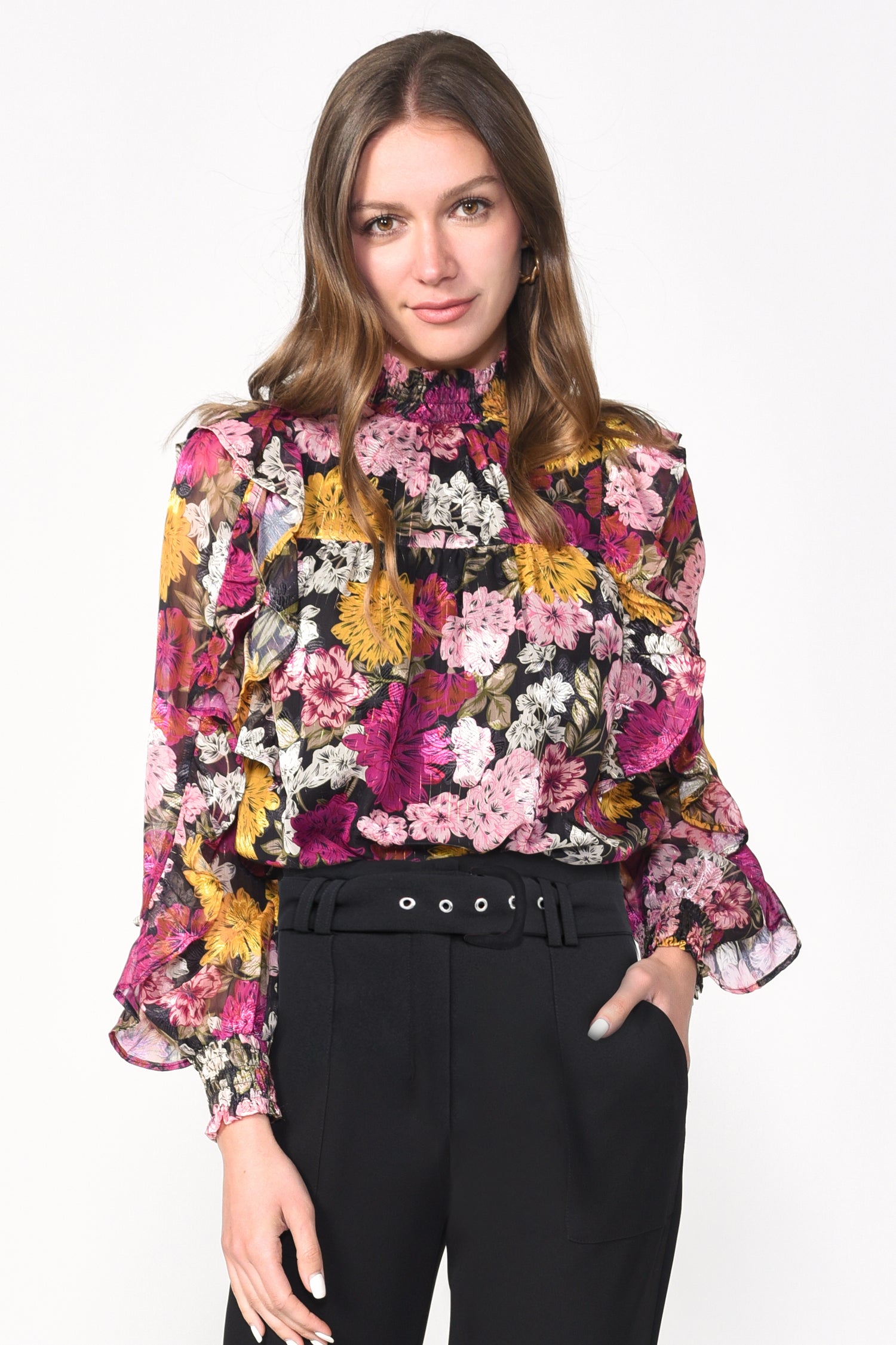 Jules Smock Neck Ruffle Blouse