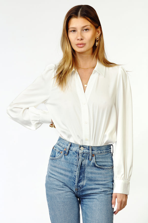 Kiara Button Up Shirt Bodysuit - FINAL SALE