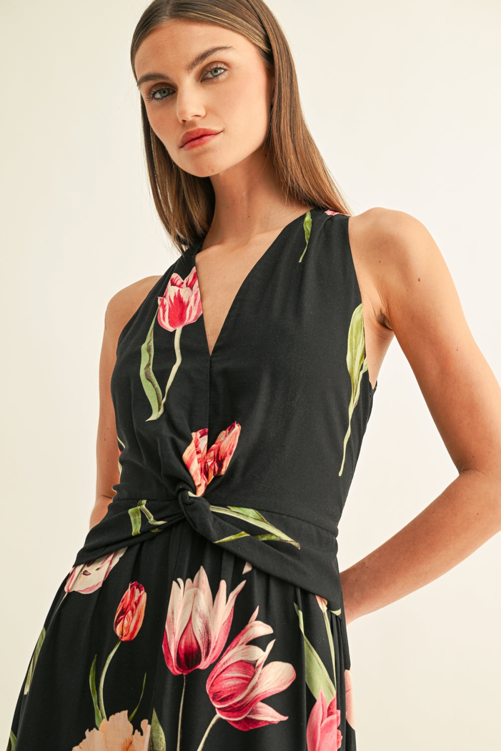 Aliyah Twisted Halter High Low Maxi Dress F269D7315_BLACK MULTI