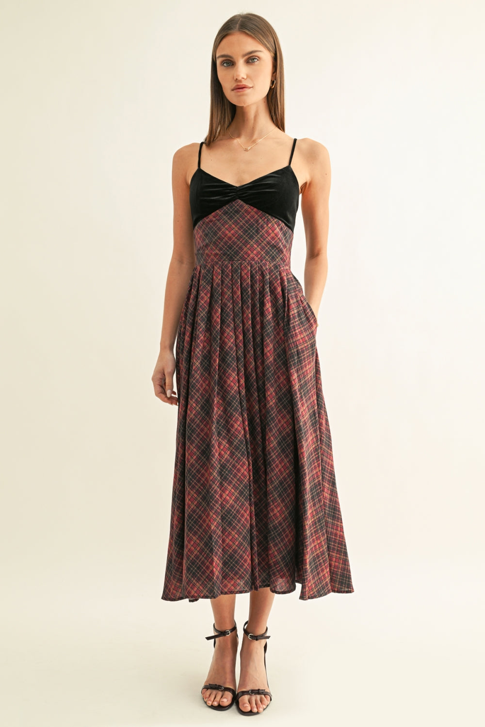 Amelia Contrast Sleeveless Pleated Midi Dress F269D7332_BURGUNDY MULTI