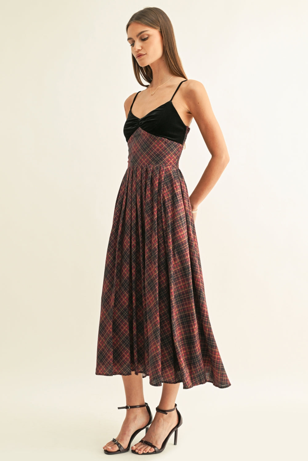 Amelia Contrast Sleeveless Pleated Midi Dress F269D7332_BURGUNDY MULTI