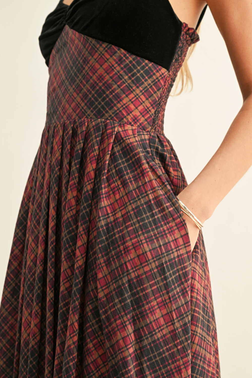 Amelia Contrast Sleeveless Pleated Midi Dress F269D7332_BURGUNDY MULTI