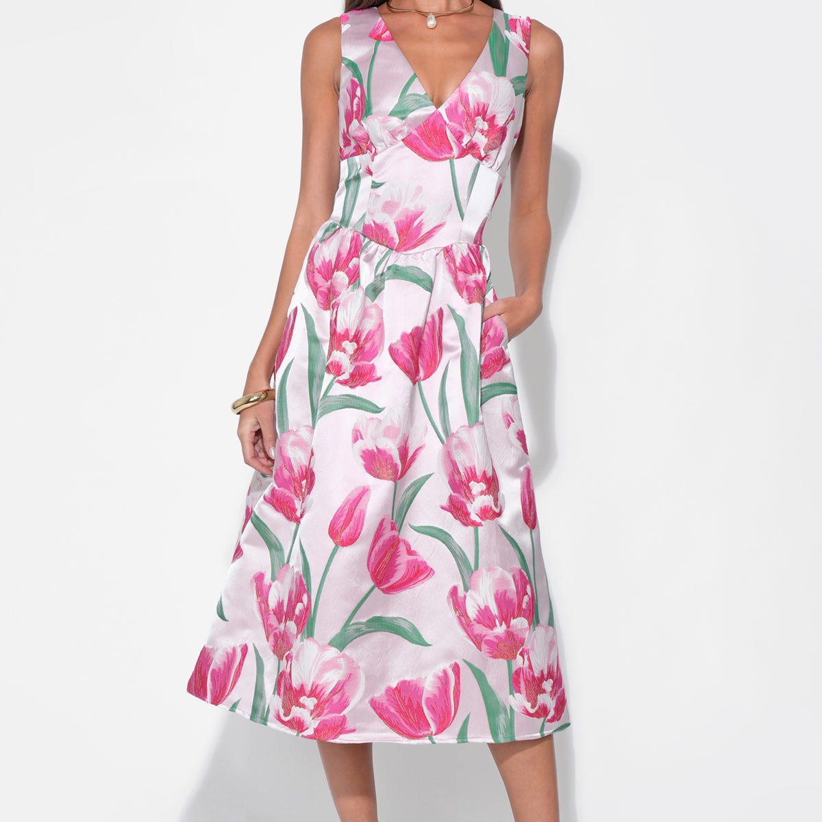 amira midi dress Amira Sweetheart Flower Jacquard Midi Dress
