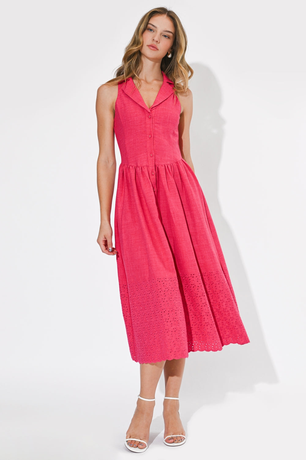 Anastatia Embroidered Halter Midi Dress F265D7157_FUCHSIA
