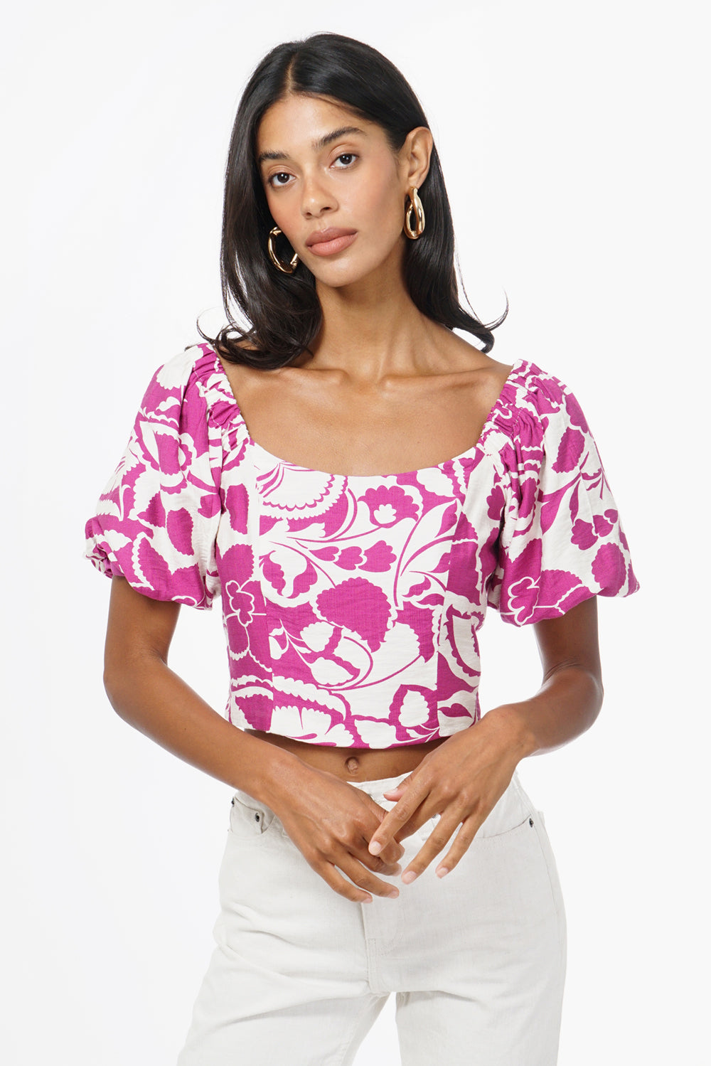 Anissa Puff Sleeve Floral Top F254T7192
