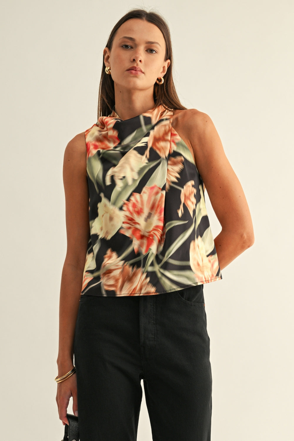 Anita Draped Sleeveless Top F2610T7657_BLACK MULTI
