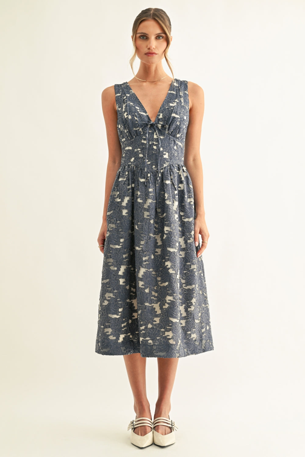 Arleta Jacquard Chambray Sleeveless Corset Midi Dress F267D7228_DENIM BLUE JACQUARD