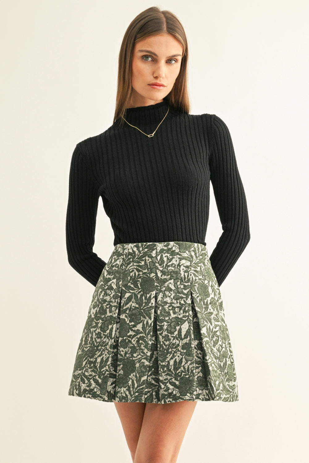 Axton Pleated Jacquard Mini Skirt F269S9502_MOSS/SILVER