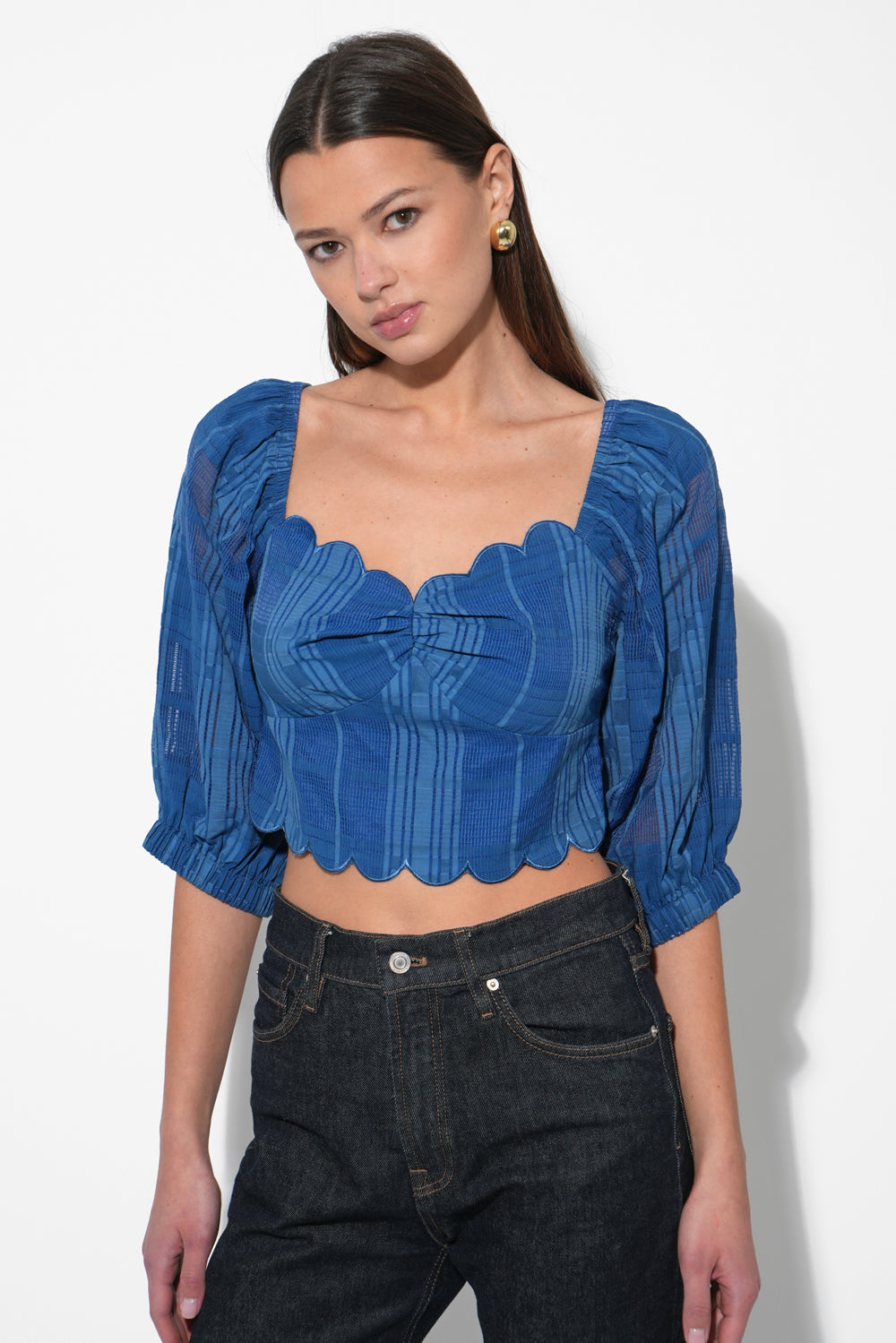 Bella Scalloped Jacquard Stripe Top F257T7269