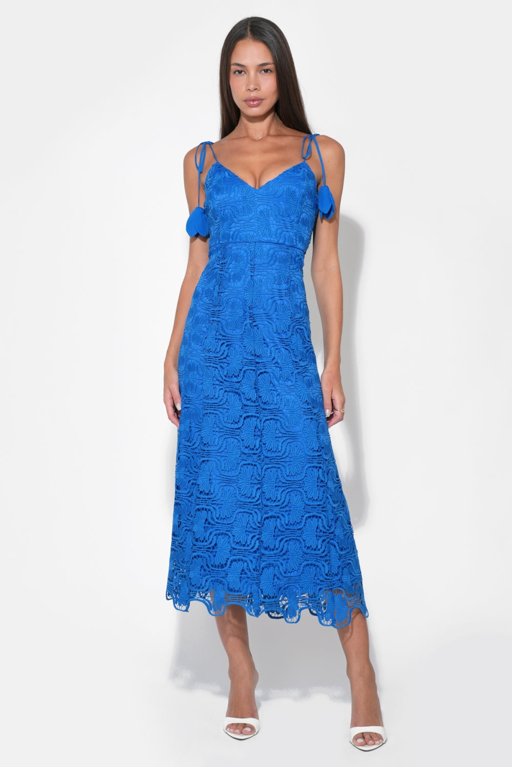 Blair Flower Tie Straps Lace Midi Dress F263D7037