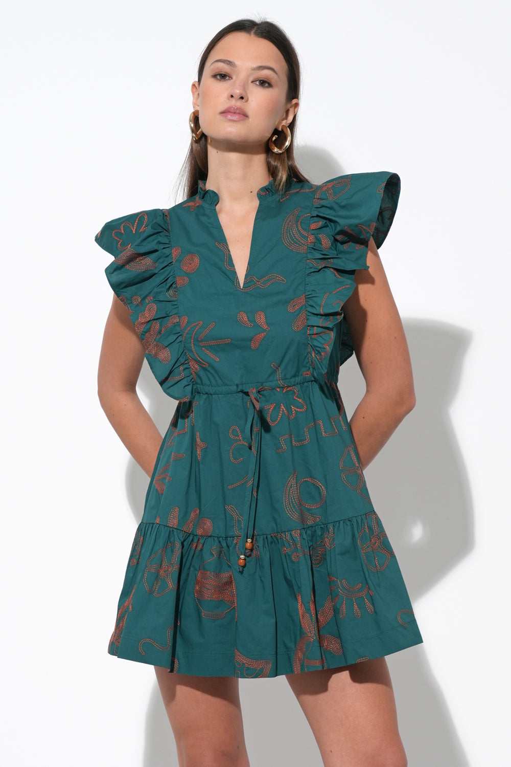 Bronwyn Embroidered Flutter Sleeve
Mini Dress F257D6535