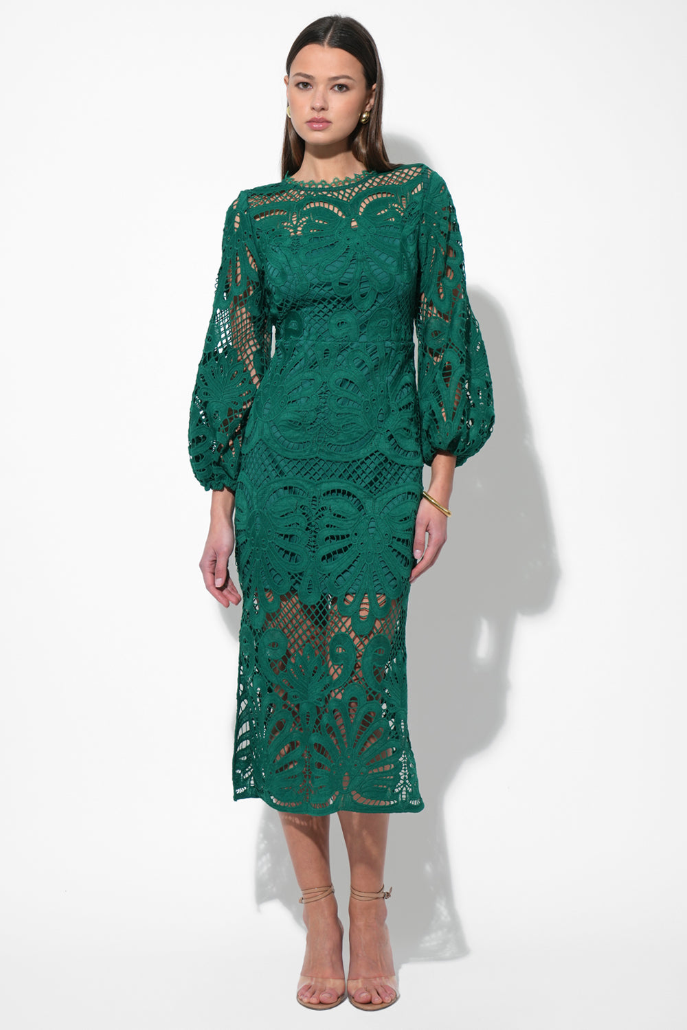 Carson Lace Puff Sleeve Midi Dress
 F257D6512