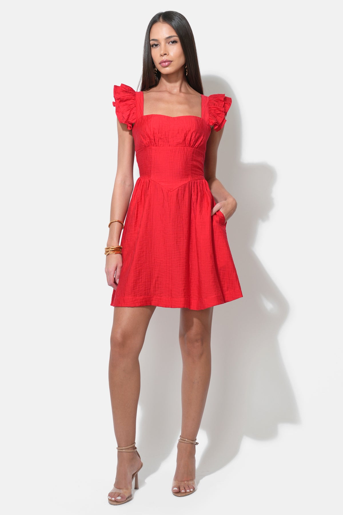 Charlene Flutter Sleeve Red Mini Dress F2512D6852