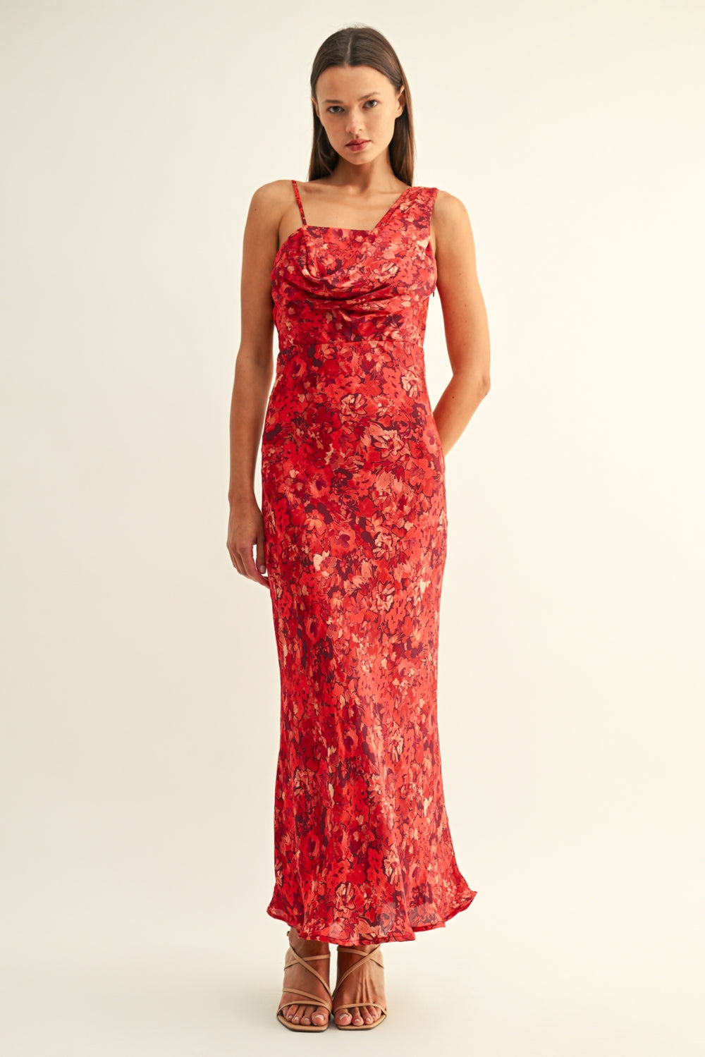 Charlotte Flower Detail Cowl Neck Maxi Dress F269D7384_RED MULTI