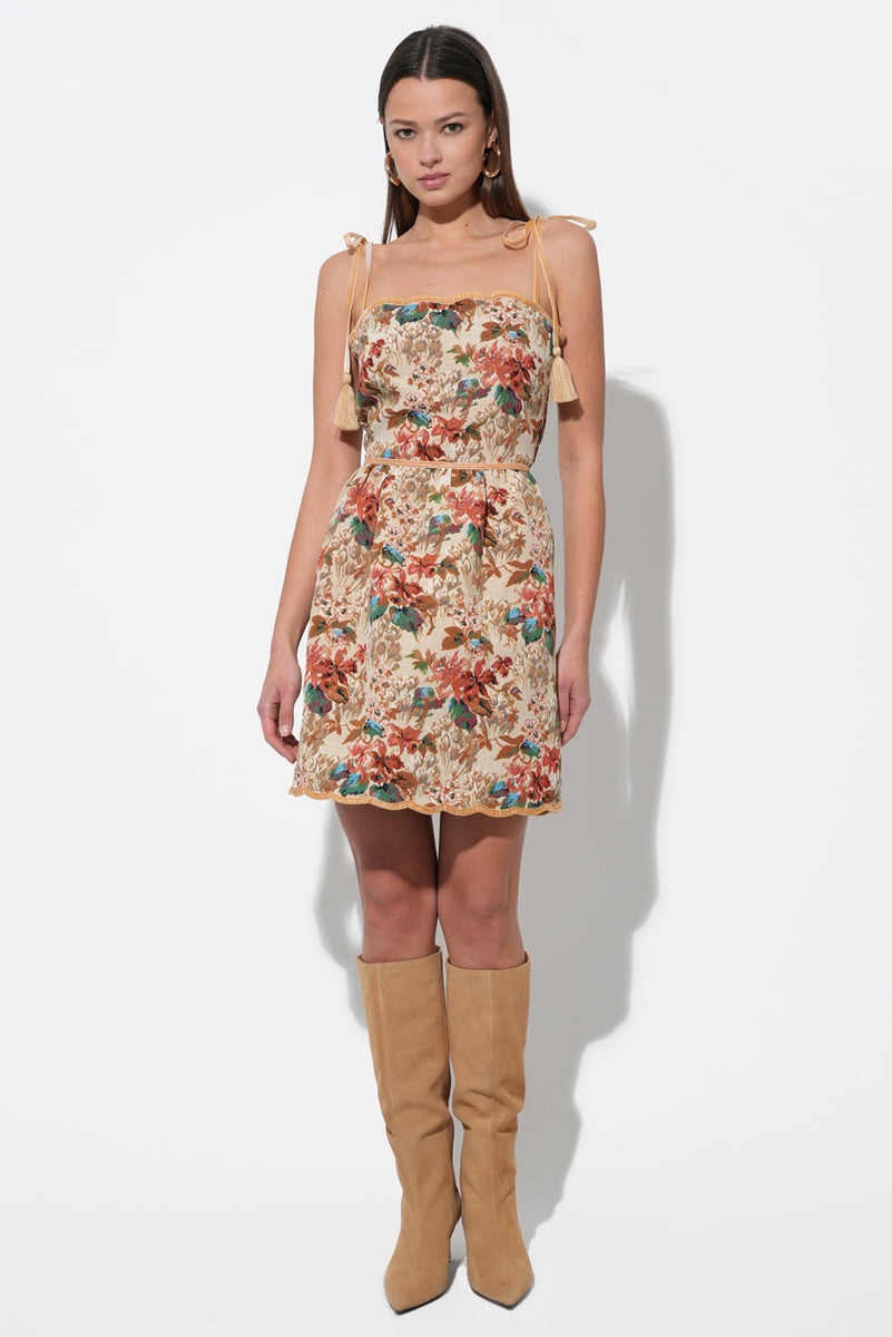 tapestry dress Adelyn Rae Cindy Floral Tapestry Minidress in Beige at Nordstrom, Size Small