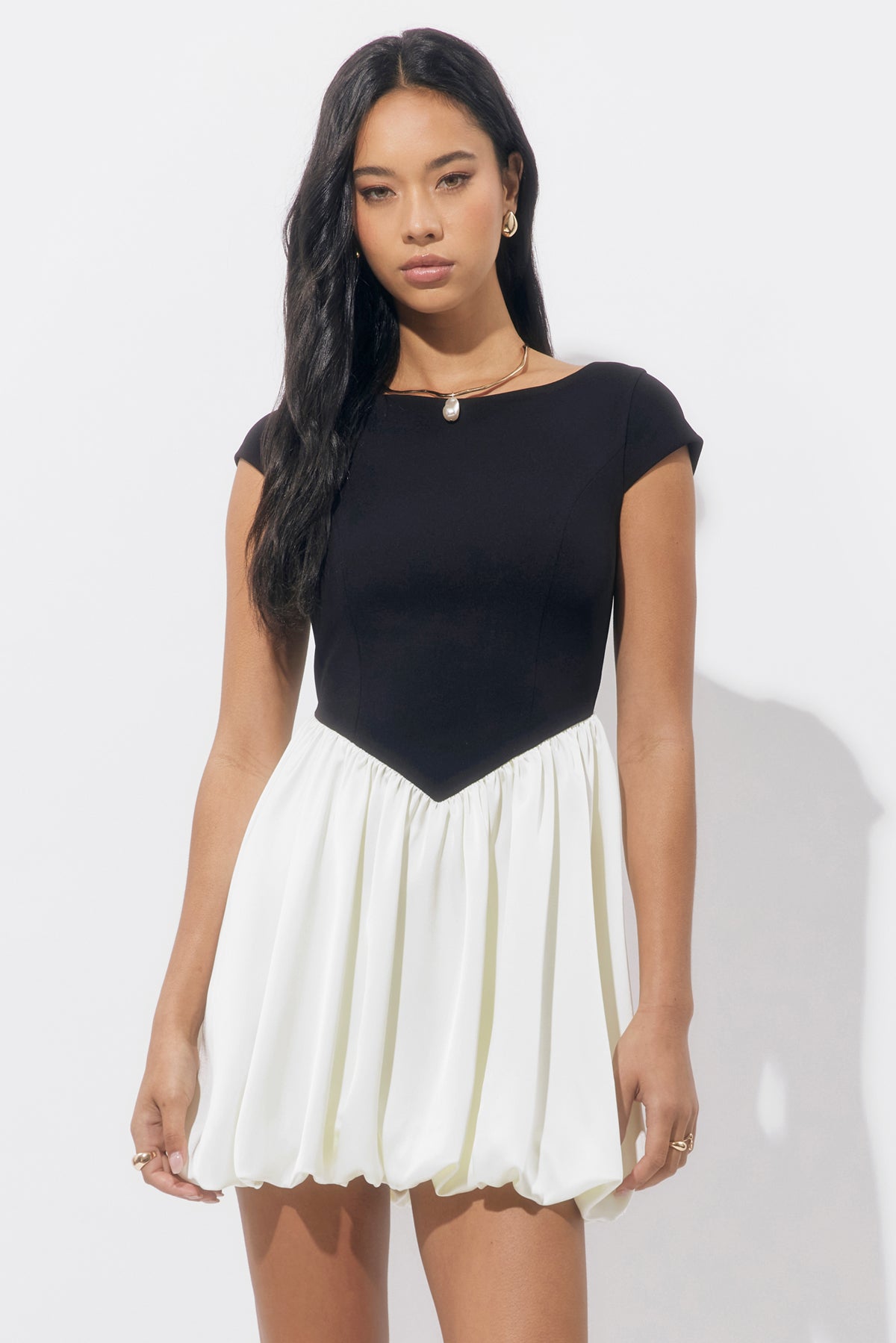 Color Blocked Bubble Mini Dress F259D6471