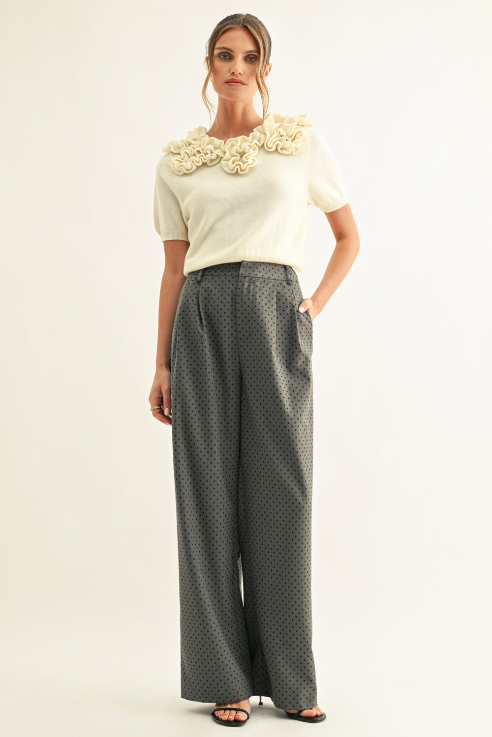 Crista Polka Dot Pleated Pants F267P6592_DARK DENIM DOT
