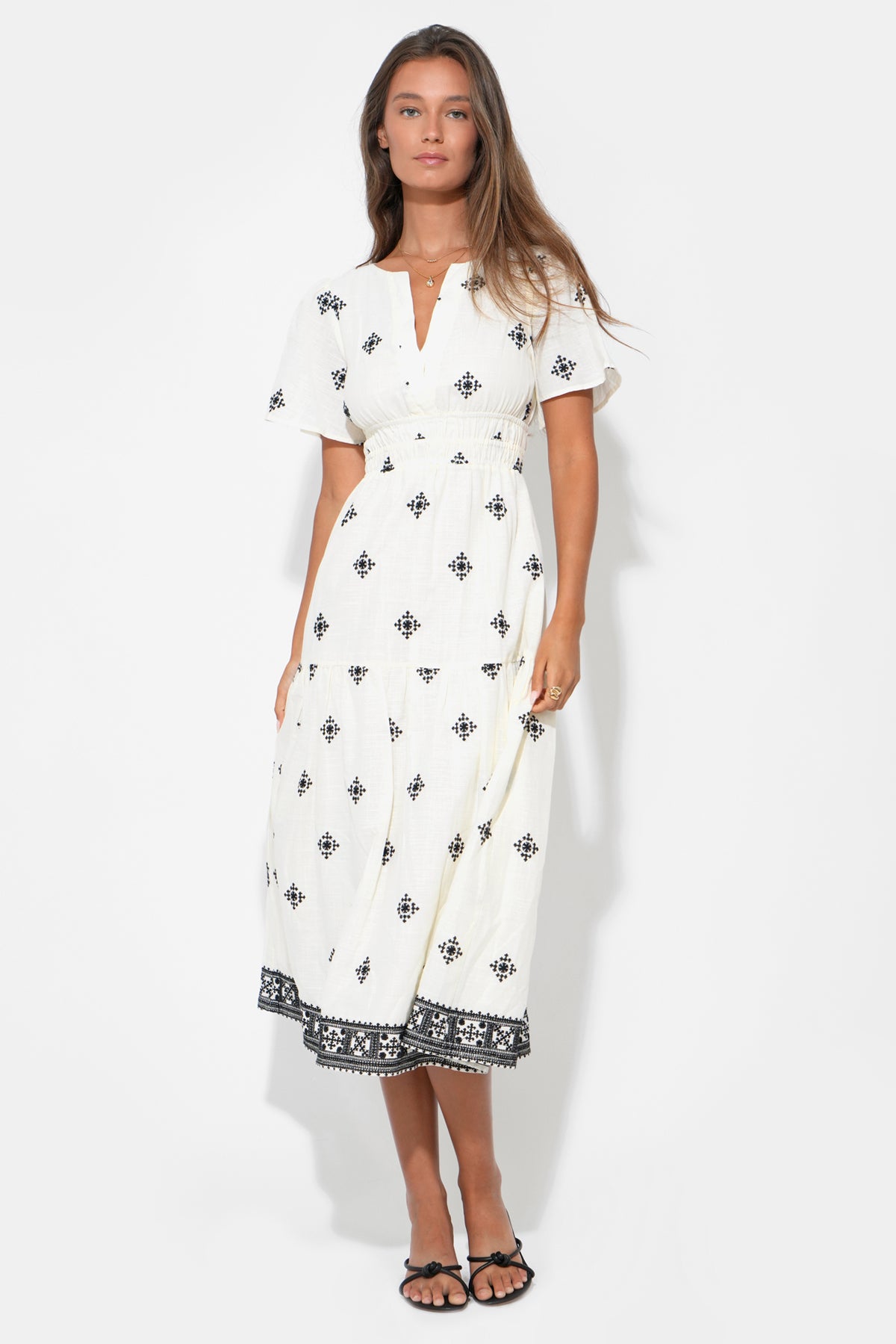 Elani Embroidery Midi Dress F262D7035