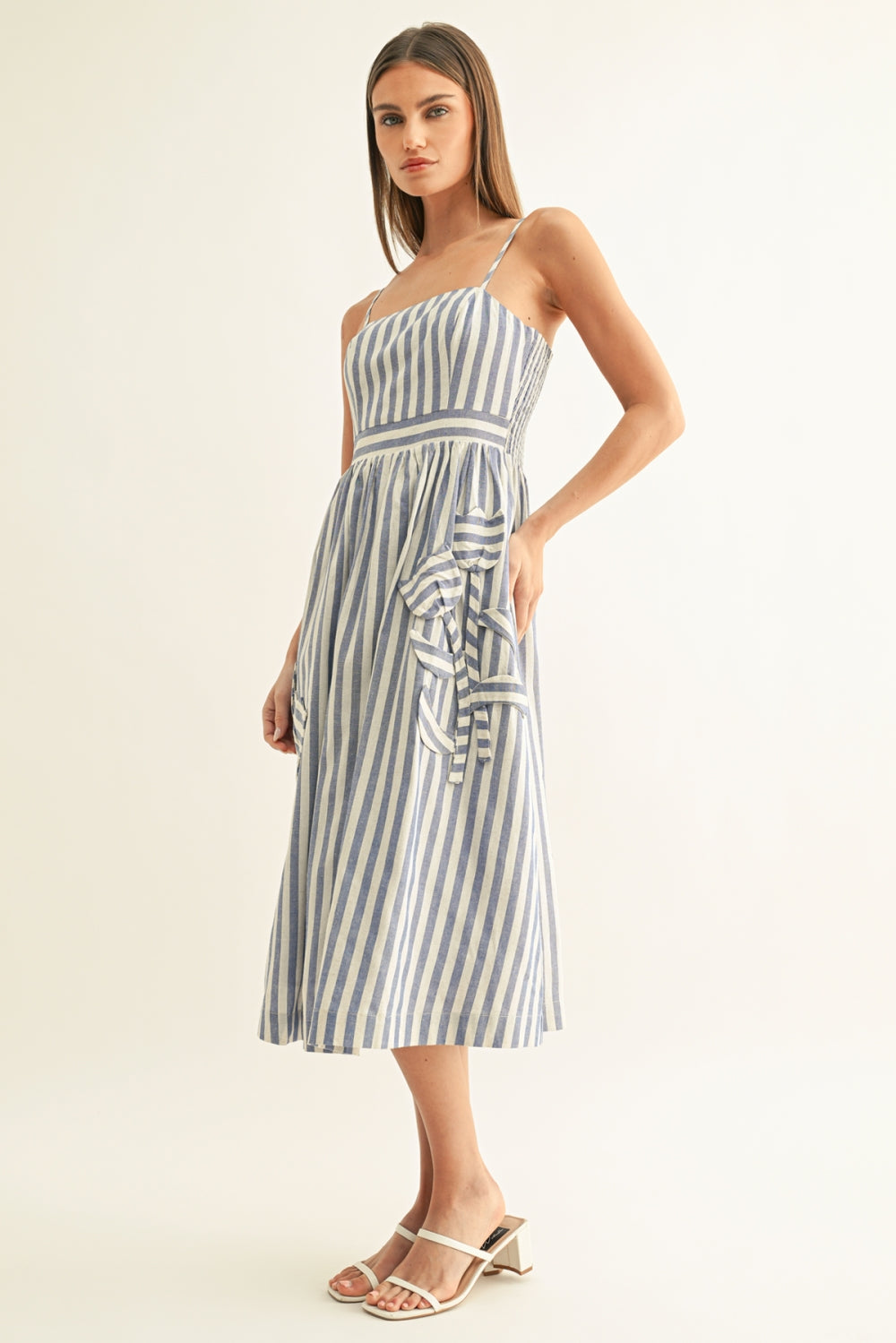 Emilia Striped 3D Floral Detail Midi Dress FD7253