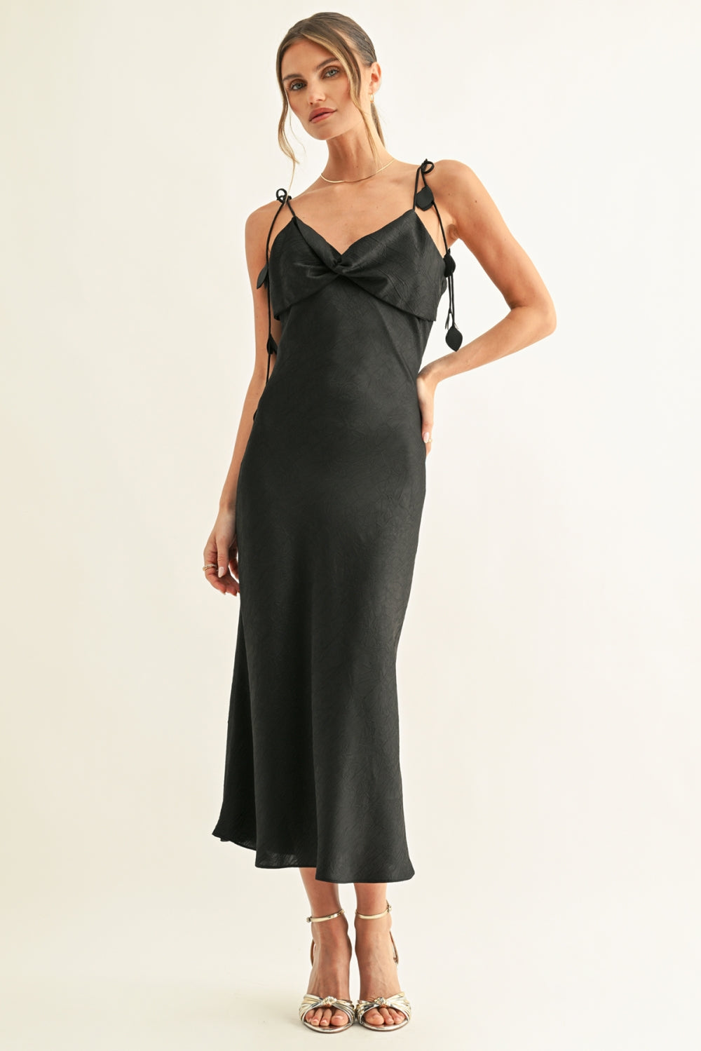 Emmy Twisted Chest Bias Midi Slip Dress F268D7266_BLACK