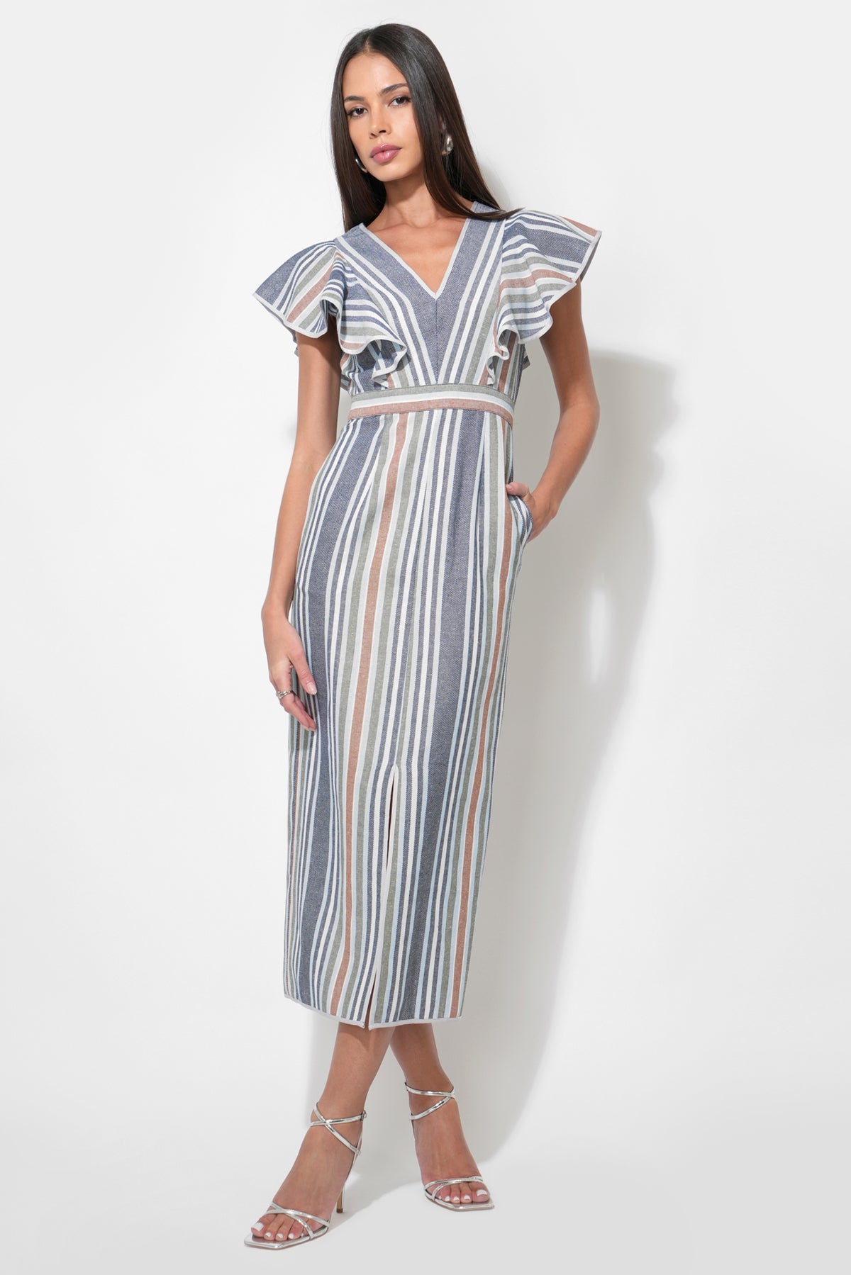 Etta Stripe Flutter Sleeve Maxi Dress F2512D6763