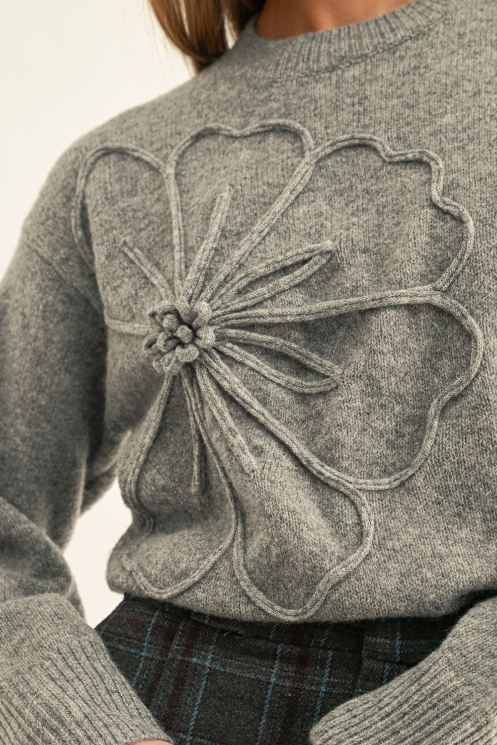 Evelyn 3D Flower Pullover Sweater F269WT6230_GREY